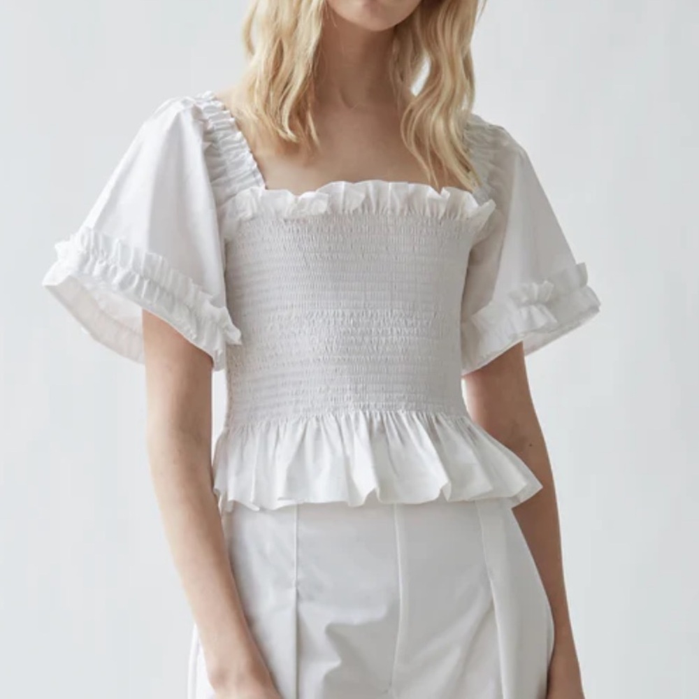 Molly‎ Goddard Top Sydney Shirred Ruffle Cotton Cottegecore Prairie Blouse Sz S